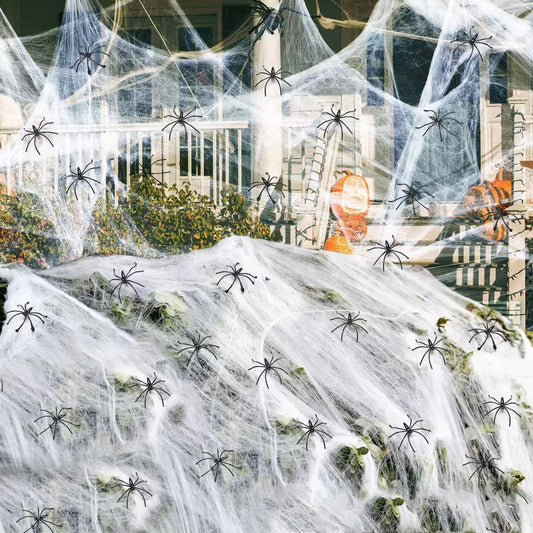 Oxivane Halloween Spider Webs Decorations 1000 sqft with 30 Fake Spiders, Super Stretchy Cobwebs for Halloween Decor Indoor and Outdoor Party Supplies
