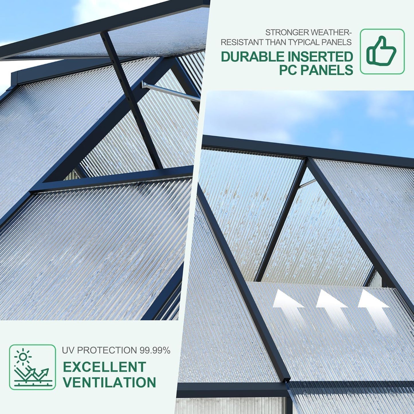 Greenhouse 8x16 FT Aluminum-Framed Heavy Duty Polycarbonate with Quick Setup Structure and Roof Vent Large Enhanced Outdoors Green House Kit