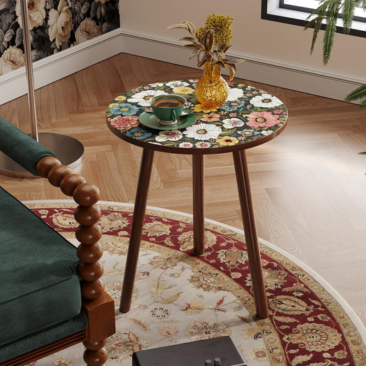 Semjar Small Side Table,Vintage Mini Accent Table Nightstand for Small Spaces,Single Plant Stand Indoor Round Bed Side Tables for Bedroom Patio Corner Balcony,Mid Century Modern Coffee Table