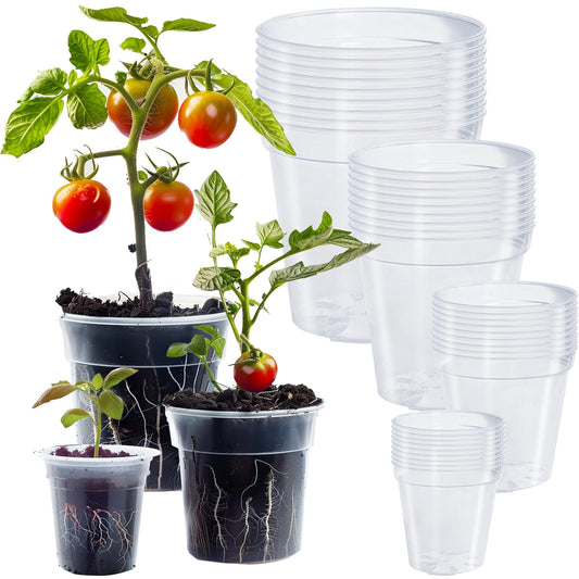 Hourleey 36 Pack 4/5/6/7 Inch Clear Nursery Pots for Plants, Plant Pots with Drainage Holes, Transparent Seedling Pots for Seed Starters Planter Flower