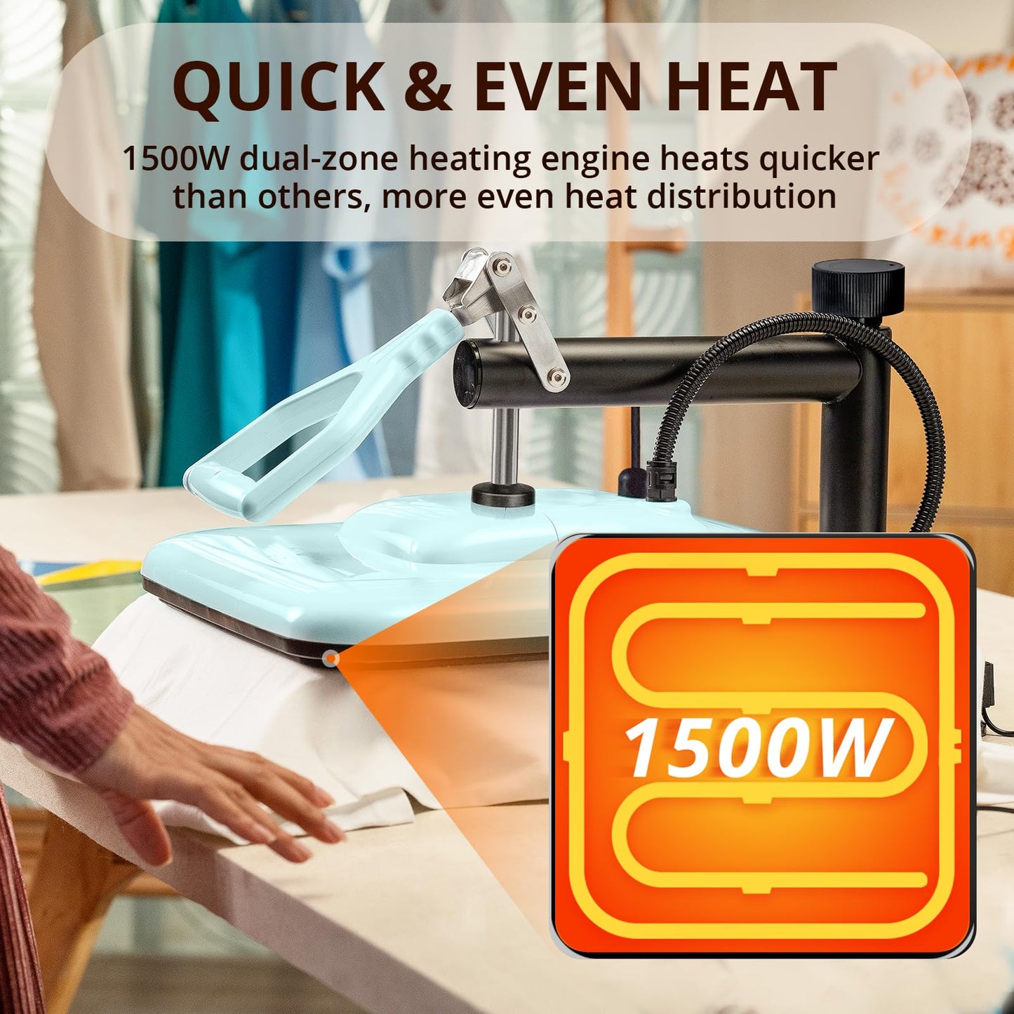 HTVRONT Heat Press Machine for T-Shirts, Heat Press 15 x 15 Professional Heats Up Fast & Distribute Heat Evenly, Swing Away T-Shirt Press Machine for HTV, Sublimation, Heat Transfer Projects (Blue)