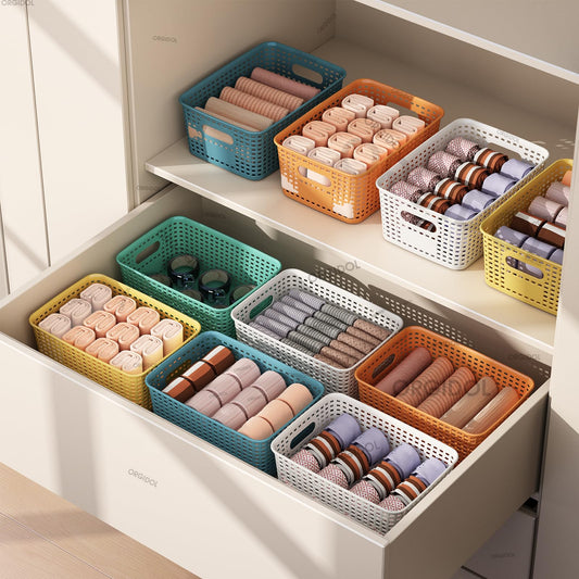 ORGIDOL Plastic Storage Basket with Lids 10 Pack Stackable Colorful Storage Bins Containers with Lid, Decorative Storage Boxes for Organizing Shelves, Drawers, Playroom, Classroom, Office, Closet