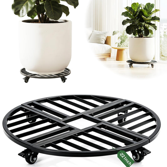 22" Round Metal Plant Caddy with Wheels Heavy Duty, 600lbs Capacity Rust-Proof Plant Stand with Lockable Caster Wheels, Rolling Plant Dolly for Large Planter Pots & Heavy Objects, Indoor Outdoor