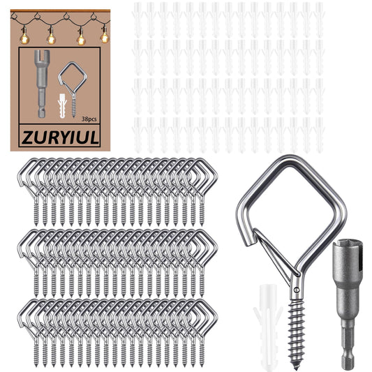 Zuryiul 304 Stainless Steel Eye Screw Hooks, Heavy Duty Ceiling Hooks for Hanging Plants, Outdoor String Lights & Christmas Decor, Rustproof Screw in Hooks (304 Stainless Steel, 38PCS)