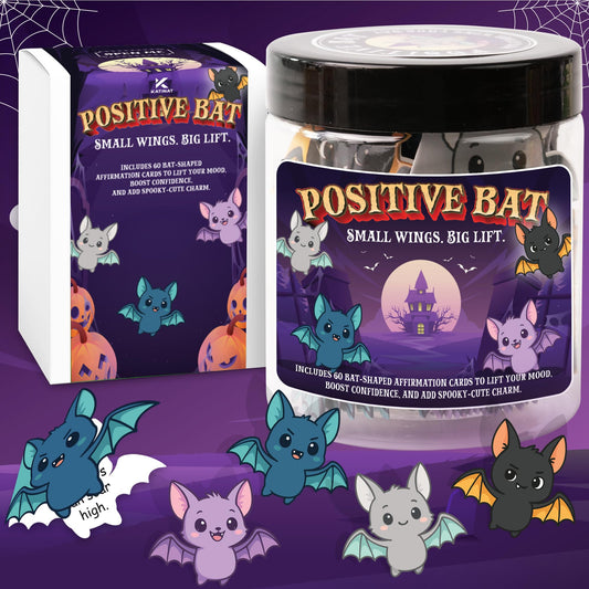 Positive Bat Jar, Emotional Inspirational Support Bats with 60 Affiramtion Cards, Halloween Gifts for Women Kids Teens Friends, Boo Halloween Basket Stuffers for Women
