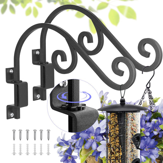 Swivel Plant Hangers Outdoor: 2 Pack 16 Inch Metal Hanging Plant Bracket Sturdy Wrought Iron Plant Hooks Indoor Wall Mount for Hanging Bird Feeders, Lanterns, Flower Baskets, Wind Chimes, Black