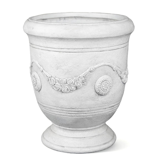 Greens Word Planters for Indoor & Outdoor Plants, 16.5 Inch Large Magnesium Oxide Urn Planter with Drainage Hole, Decorative Unique Garden Plant Pots for Front Porch & Home Decor, Lightweight, White