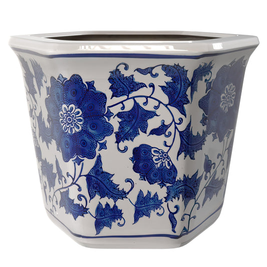 Red Lantern 8" Hexagonal Flower Pot - Blue and White Floral