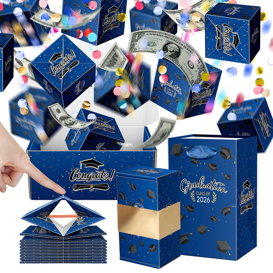 Lyforpyton 2026 Graduation Surprise Explosion Gift Box , DIY Grad Cash Folding Bouncing Gift Box , 15 Pcs Graduation Pop Out Folding Bounce Money Gift Box with Confetti , Suitable for Party Gifts for Graduates ( Blue )