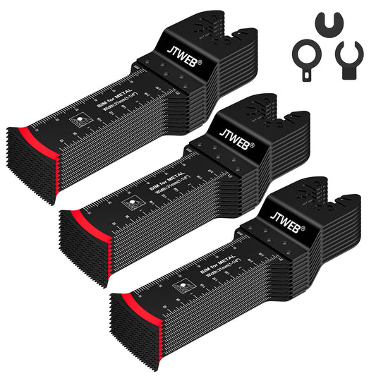 JTWEB Extra Long Oscillating Saw Blades - 30PCS Arc-Shaped Edge Bi-Metal Multitool Blades Precise Cut for Wood with Nails, Metal, Universal Quick Release Power Oscillating Tool Blades Kits