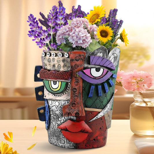 Teeloray Brutalist Abstract Face Planters Pots, Unique Abstract Flower Pot Head Planter Pot Ornaments Resin Picasso Flowerpot with Drainage Hole for Indoor and Outdoor Plants Home Decor (Serious)