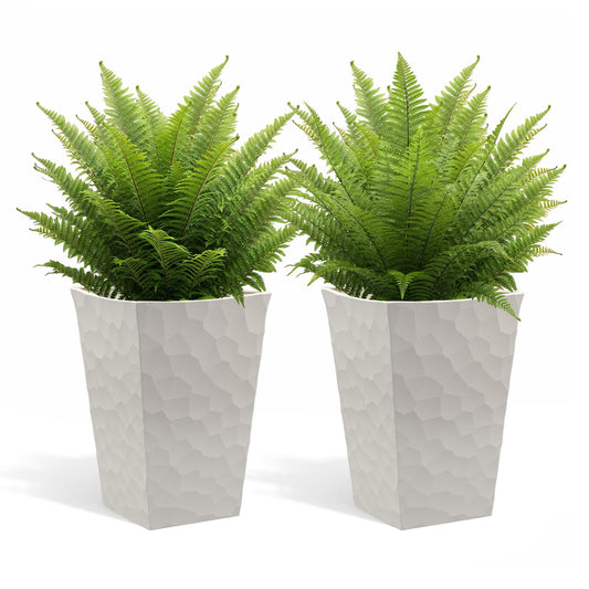 Keter Stone Tapered Planter Set of 2, Tall 26.4‑Inch Resin Outdoor Flower Pots with Stone‑Look Finish and 12.2‑Gallon Capacity, Cream