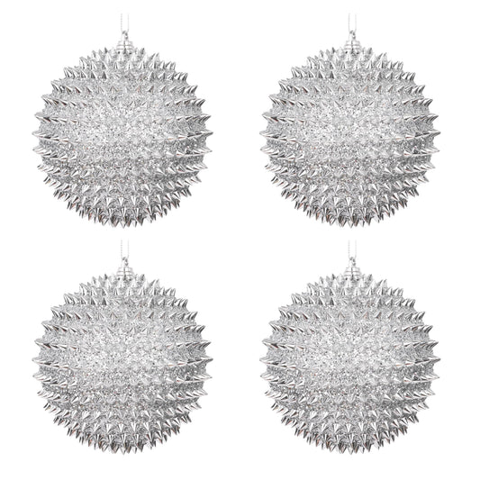 Spiked Glitter Christmas Ornaments, 4PCS 4.33" Handcrafted Cone Stud Ball Decorations in Punk Rock Gothic & Modern Glam Style, Shatterproof Christmas Tree and Holiday Decor for Home Party or Gift