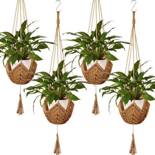 Shappy 4 Pack Boho Macrame Plant Hanger, Large Hanging Planter Plant Holder Pot Hanger Hanging Basket Wall Planters, Plants Lover Gift for Indoor Garden (Classic,Brown)