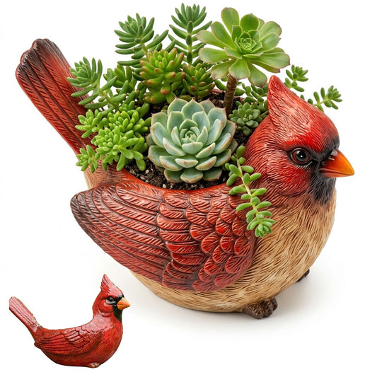 Cardinal Bird Succulent Planter with Drainage Hole, Red Resin Bird Shaped Flower Pot for Cacti Plants, Decorative Animal Planter Pot for Indoor Outdoor Garden Decor, Memorial Gift for Bird Lovers