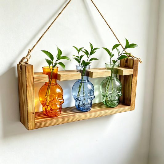 Baillmyy Skull Plant Propagation Stations Gothic Desktop Plant Terrarium Glass Planter Vase for Hydroponics Home Office Decor Blue+Brown+Green