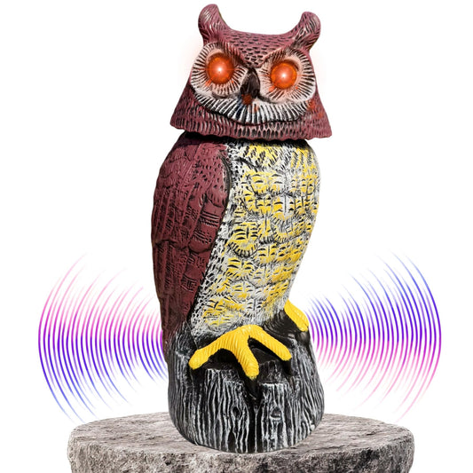 Solar Owl Guard with Motion Detector, Flashing Eyes, Spinning Head, Realistic Hooting and Silent Mode, Garden Owl, Outdoor Statue, Decoration for Home, Garden, Patio and Fence