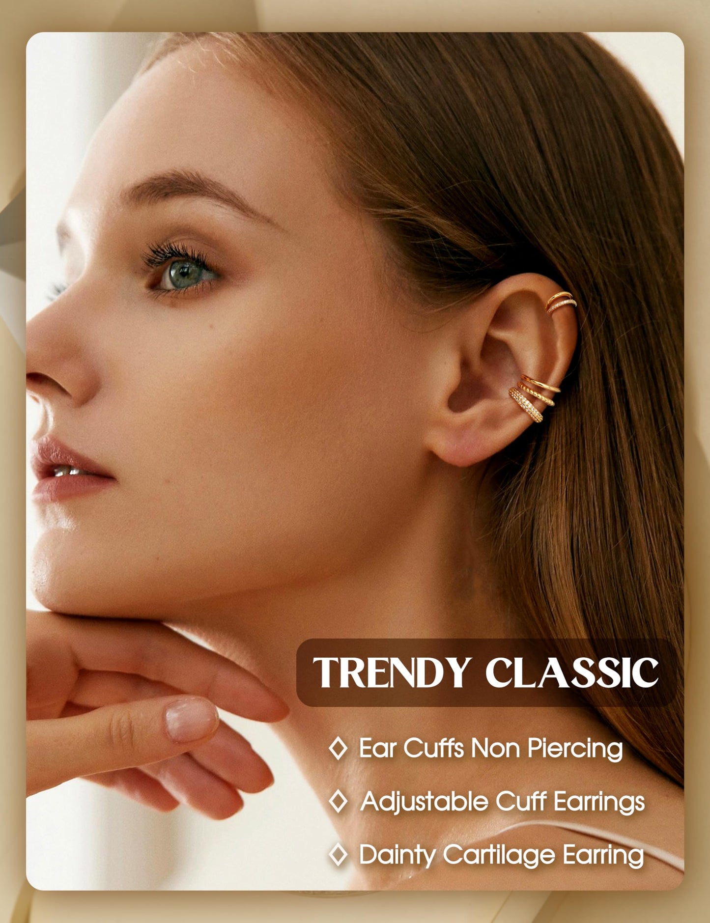 LOLIAS 4 Pairs Ear Cuffs Non Piercing - 14K gold plated Ear Cuff Earrings for Women Ear Cuff for Non Pierced Ears Clip on Cartilage Earring Double Adjustable Fake Earrings Set