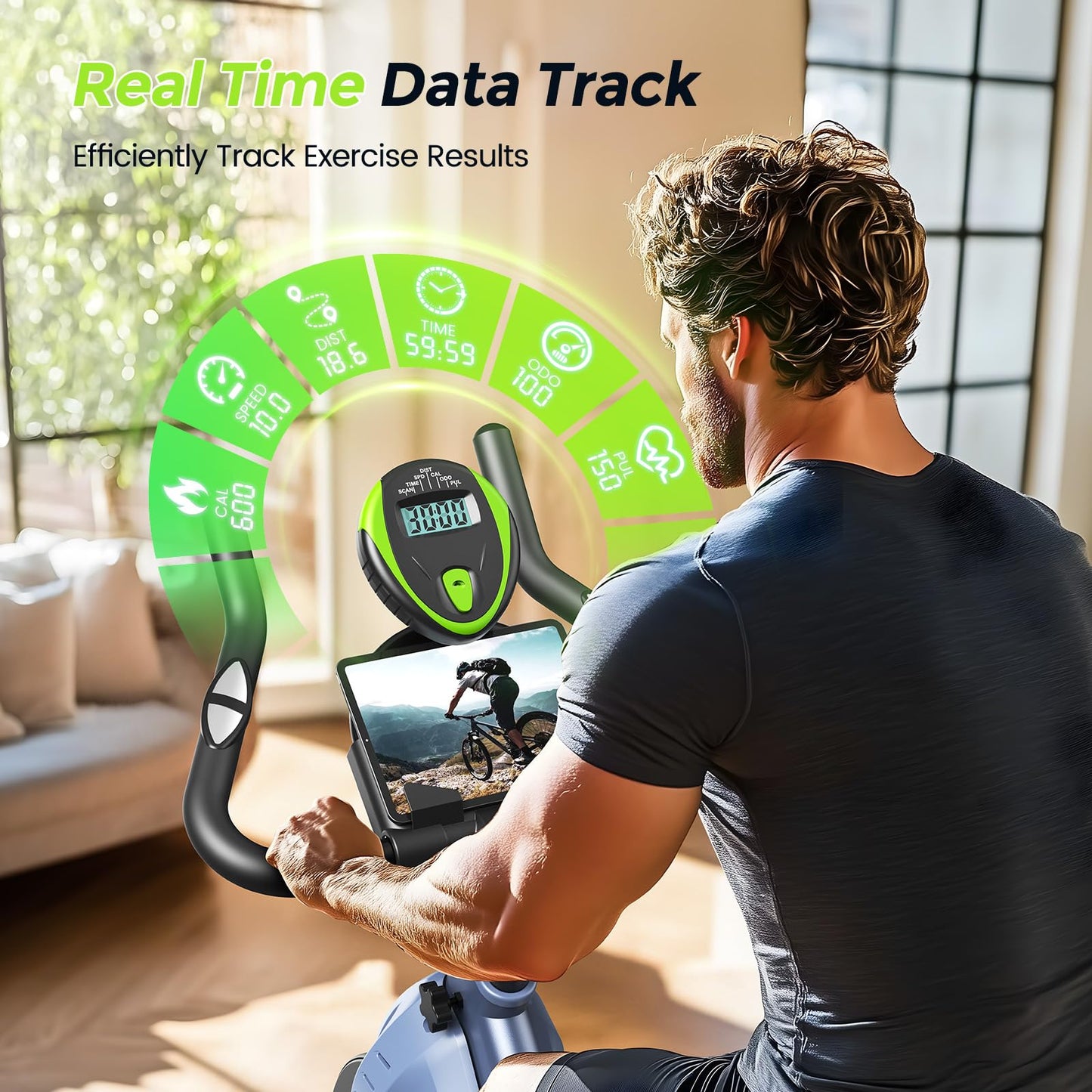 Cyclace Exercise Bike, Magnetic Stationary Bike for Home, Low Noise Cardio Indoor Cycling Bike with App Compatible, 300LBs Weight Capacity & Tablet Mount