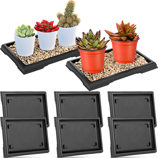 Pinkunn 6 Pcs Bonsai Humidity Tray Rectangular Drip Tray Plastic Plant Water Catcher Plant Saucers for Indoors and Outdoors Cactus,Succulents,Bonsai Tree,Stone Not Included (7.8 x 5.5 Inch)