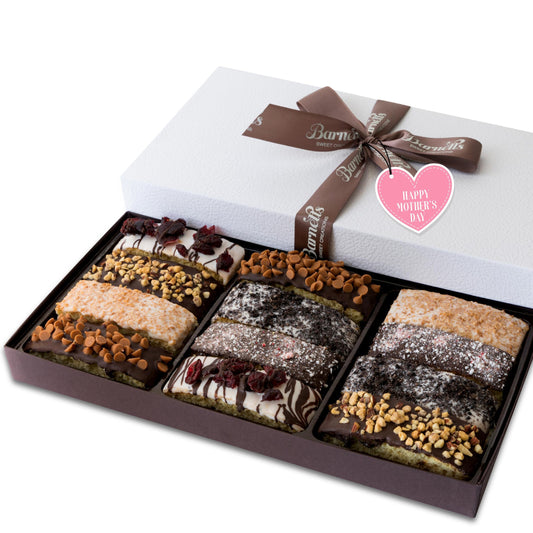 Barnetts Mothers Day 12 Chocolate Biscotti Gift Box, Gourmet Cookie Gifts Basket for Him and Her, Food Delivery, Fancy Cookies Candy Box Baskets Ideas for Mother, Mom, Grandmother, Grandma, Wife, Sister, Daughter, Girlfriend, Women