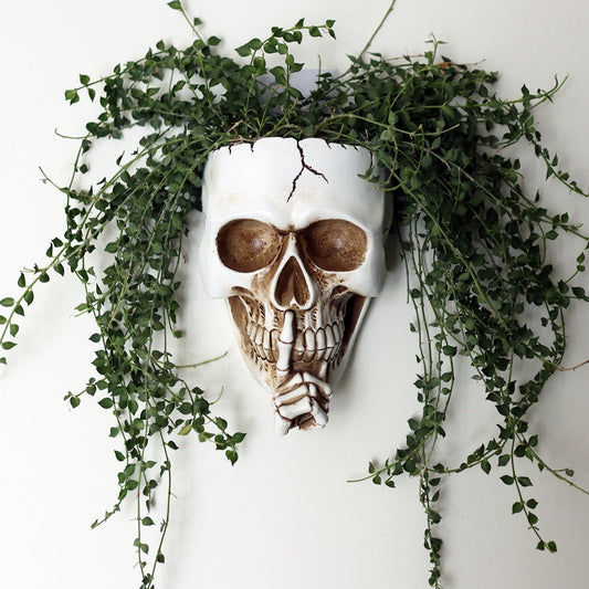 Dolkgy Skull Wall Planter for Indoor Outdoor Plants, Hanging Skull Vase Unique Face Flower Pot Head Planters, White Resin Skeleton Gothic Planter for Home Decorations