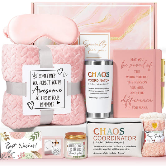 Thank You Gifts for Women, Administrative Professional Day Gifts, Chaos Coordinator Gifts for Coworker Teacher Employee Appreciation Gifts for Nurse Manager Boss Lady, Office Birthday Gifts w/ Blanket