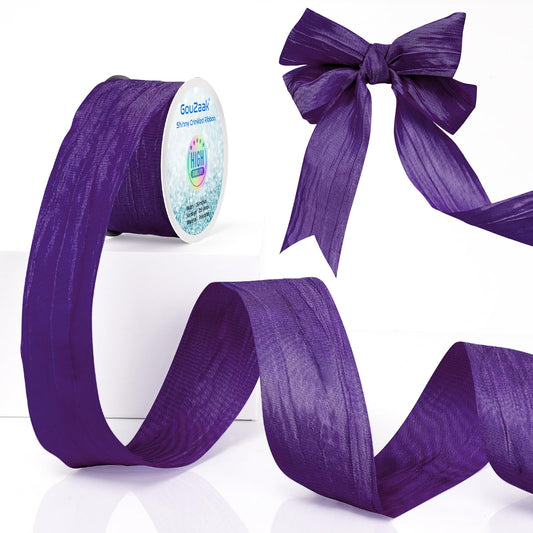 GouZaak 1.5 Inch x 25 Yards Purple Fabric Crinkled Ribbon,Silk-Like Wrinkled Ribbons,for Gift Wrapping Basket Wreaths Bows Making Home Event Decor DIY Crafts Christmas Tree Top Bows