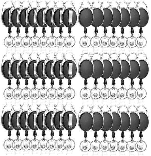 50 Pack Retractable Badge Reel with Carabiner Belt Clip and Key Ring Retractable ID Badge Holders for Office Worker Doctor Nurse