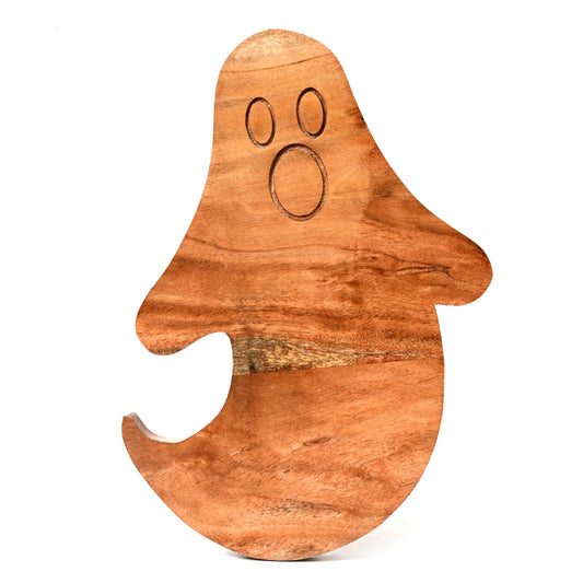 Treen Art Creepy Wooden Halloween Kitchen Cutting Board for Decor, 14"L x 10"W Ghost Butcher Block Piece, Charcuterie Platter for Cheese, fruits and Salad Serving Board
