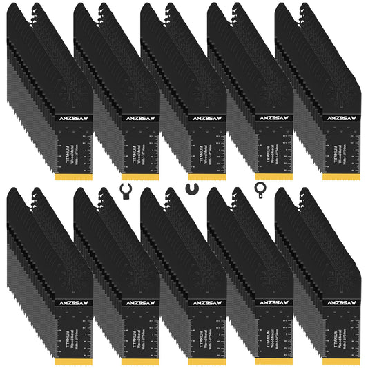 AMZBSAW 200 PCS Oscillating Tool Blades, Titanium and High Carbon Steel Saw Blades for Wood Metal and Plastic, Quick Release Multitool Blades Kits, Oscillating Tool Accessories Kit