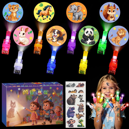 Mikulala 24 Pack Animal Light Up Finger Lights Party Favors for Kids, Treasure Box Goodie Bags Christmas Stocking Stuffers, Glow in The Dark Toys Bulk Classroom Prizes Party Supplies Birthday Gift