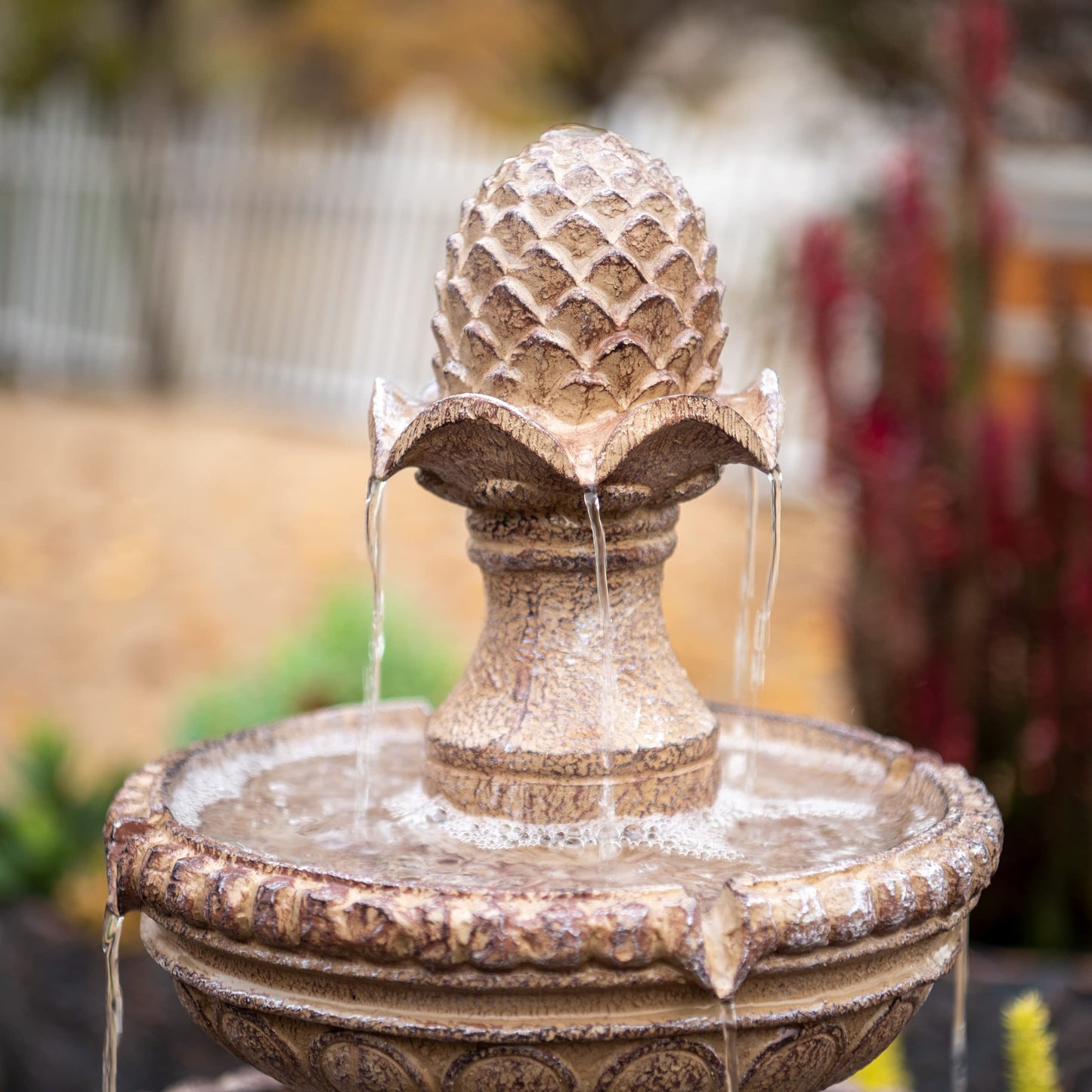 XBrand 39" 2-Tier Outdoor Freestanding Solar Water Fountain – Classic Sand Stone Resin Bird Bath with Pump – Solar Powered Garden Decor for Patio, Yard, Porch, and Lawn