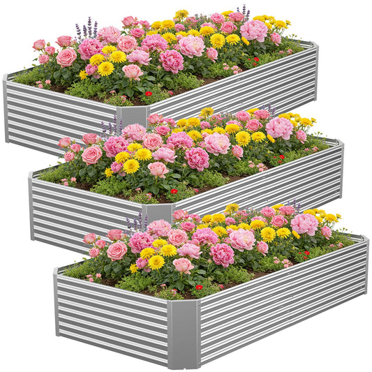 Annzoe 3 Pcs 6 x 3 FT Galvanized Steel Raised Garden Bed, Spacious Outdoor Planter Box with Corrosion-Resistant Finish, Perfect for Vegetables and Herbs in Any Season