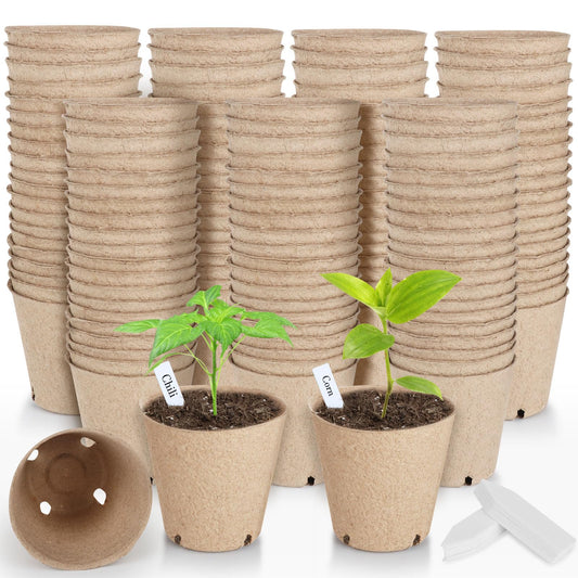 ModaSin 131 Pcs Organic Peat Pots, 3.15 Inch Nursery Pot, Round Plant Seedling Pots with Drainage Holes, Small Seed Starting Starter Tray Bulk, Garden Germination Container with 131 Planting Labels