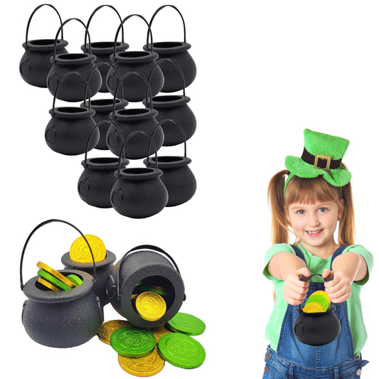 Black Candy Cauldron Kettles, Party Decoration Supplies, St. Patrick's 3" Inches (12-Pack) Witch Cauldron, Candy Bucket, Cauldron Pot