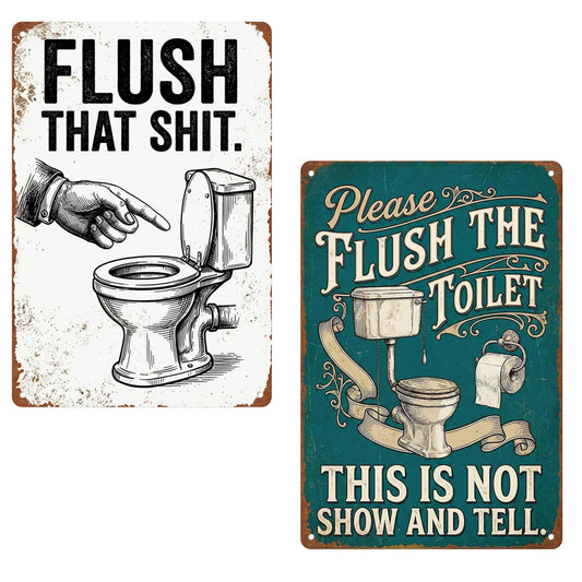 Boewywh 2 Pcs Funny Vintage Rustic Metal Tin Sign Retro Farmhouse 8x12 Inch Wall Decor for Restroom Toilet Home Washroom Bathroom