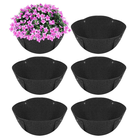 HKZ Hanging Planter Basket Liners - 6 Pack 14 Inch Round Fabric Liners for Hanging Baskets, Replacement Coco Fiber Liner, Durable Non-Woven Liners for Hanging Baskets Planters Flowers, Plants (Black)