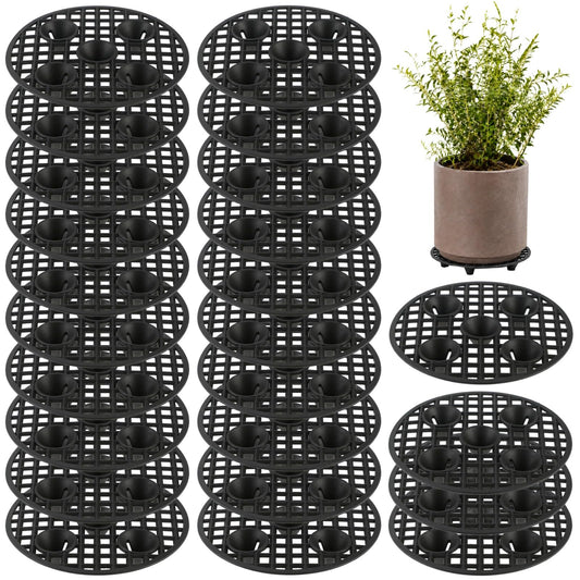 plantoky 24 Pcs Plant Pot Elevator Risers, 7.9 in Round Plastic Heavy Duty Plant Stands, Floor Protection Saucer to Prevent Surface Damage, Black Planter Stand for Indoor Outdoor Garden Patio Potted Plants