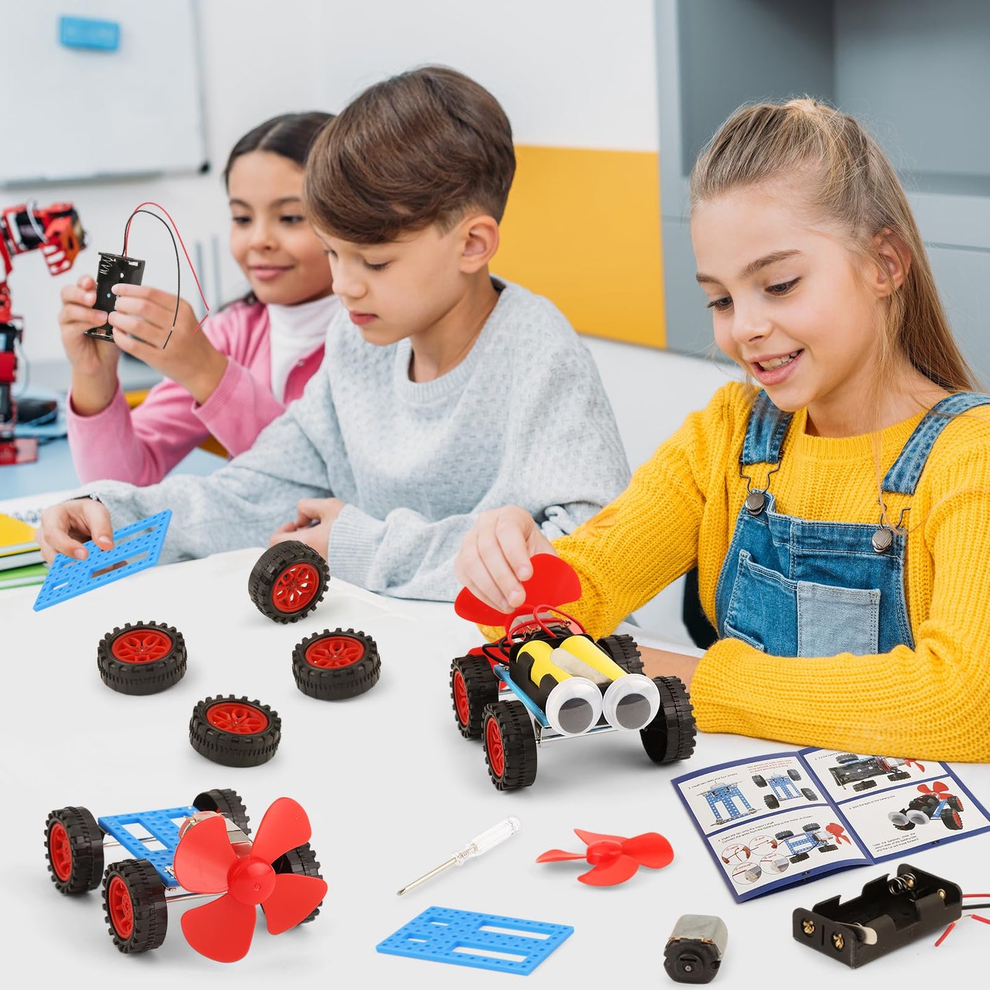 5 Set Individual STEM Kit for Kids, 2nd Grade Boy Toys Bulk Gifts, 1st First Graders Boys Gift Ideas, Classroom Science Kits Craft Projects Class Activity, Robot Wind Powered Car Building Activities