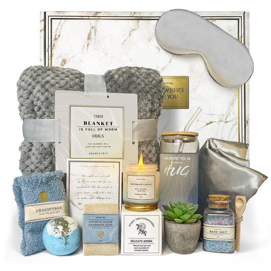 AHAGIFTREE Get Well Soon Gift Baskets For Women,Birthday,Mother's Gift, 12PC Sympathy Gifts, Care Package,Get Well Gifts for Women After Surgery,Grief,Condolences Gift Basket (grayish)