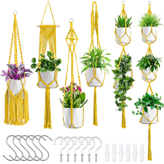 SFENNGPET Macrame Plant Hangers, 6Pack Hanging Planters for Indoor Plants w/ 6 Set Hangers Kit Handmade Macromay Plant Hangers Indoor Flower Pots Holder Stand for Boho Home Décor (POTS NOT Included)