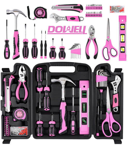 DOWELL 123-Piece Pink Home Repair Tool Kit for Women & Girls - All-in-One DIY Toolkit with Ergonomic Handles, Durable Toolbox, Non-Slip Grips | Perfect Gift for Wives, Moms, Crafters