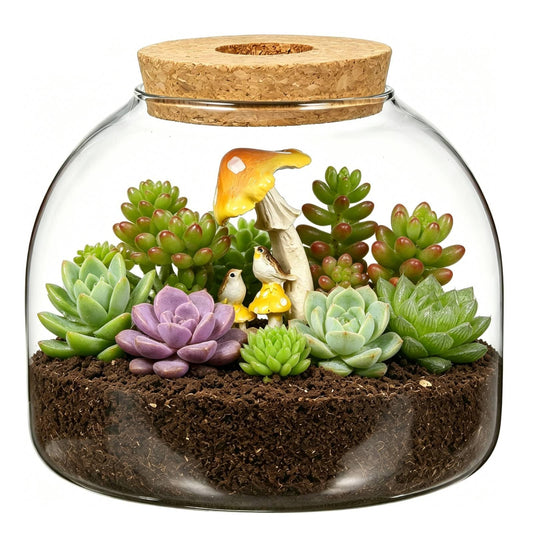 Milisten Glass Terrarium Jar with Cork Lid, 5.9×5.3 in Desktop Hydroponic Plant Container, Air Plant Propagation Vase for Home Office Decor & Miniature Garden Display