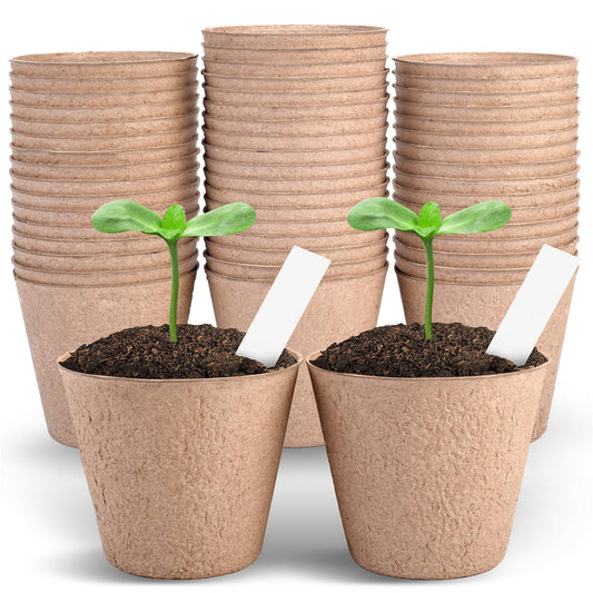 ARGCONNER 4 Inch Peat Pots, 50PCS Biodegradable Plant Starting Pots Round Nursery Pot, Garden Germination Nursery Pot Bonus 20 Plant Labels (4 Inch, 50P)