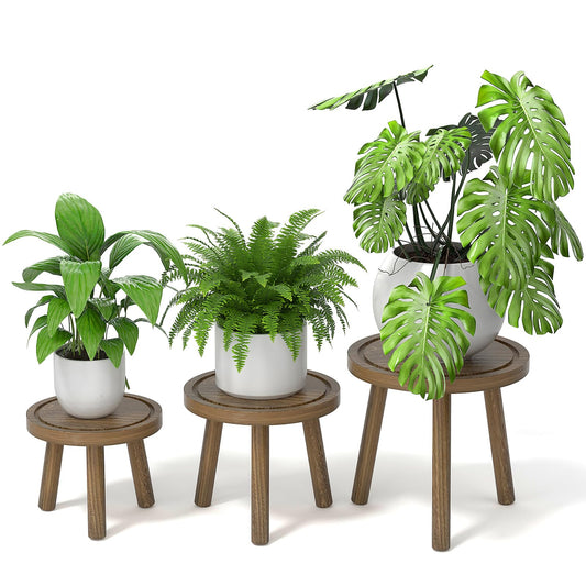 Vecxoty 3-Pack Wood Plant Stands Indoor, Single Plant Stand for 6-12 Inch Pots, Mid-Century Modern Plant Stool, Tall Plant Stand for Large Plants for Living Room, Balcony, Office (Dark Gray)
