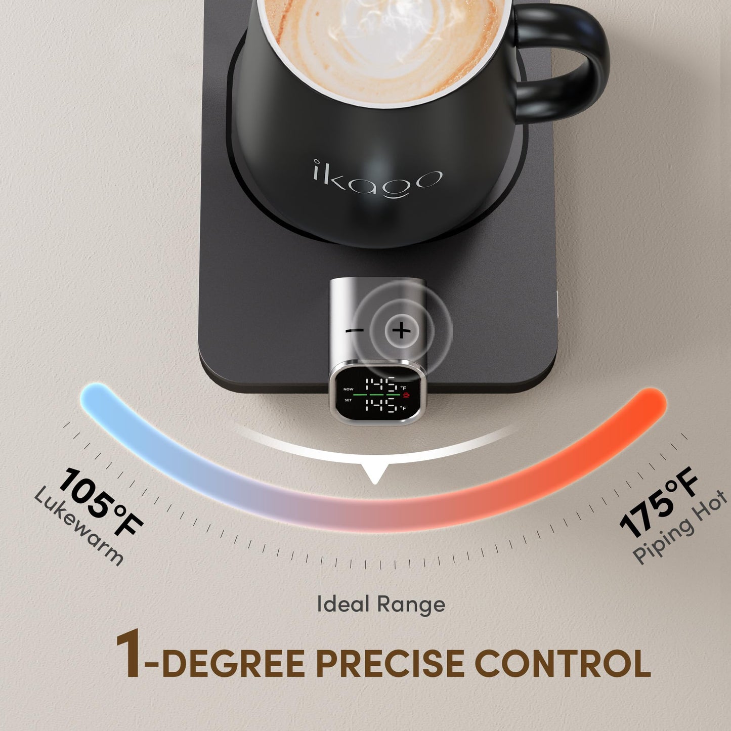iKago Coffee Mug Warmer Set, Temperature Control Smart Heated Mug for Desk, Electric Coffee Warmer with Auto Shut Off & Real-Time Temp Display, Gifts for Men Women, 15oz, Black