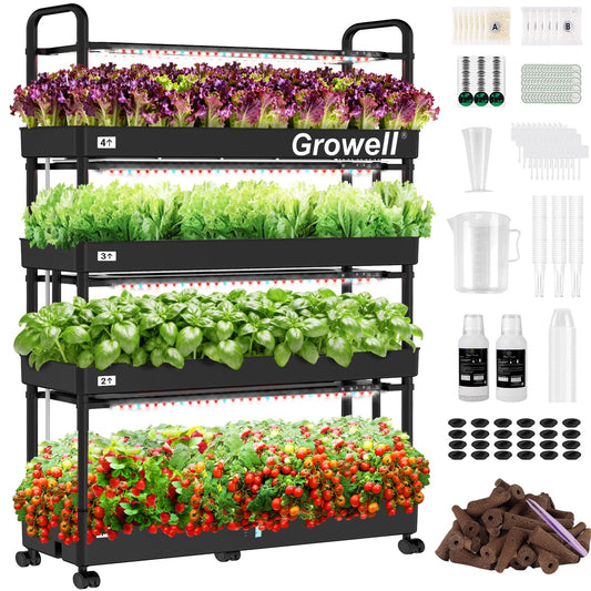 Growell Large Hydroponics Growing System Kit, 120 Pods Vertical Indoor Herb Garden Kit with 2 Light Modes & Auto Circulating Water System, 48L Movable Indoor Gardening System for Herb Vegetable Fruit