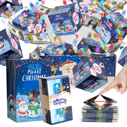 Christmas Surprise Gift Box Explosion for Money, Unique Folding Bouncing Red Envelope Gift Box with Confetti, Cash Pop Up Money Box for Christmas, Birthday, Anniversary, Valentine (15 Bounces, Blue)