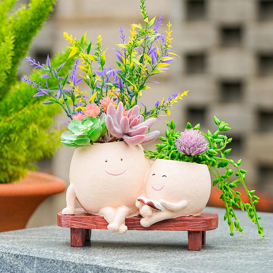 Aoipend Smily Face Planter Pot Smile Face Planter for Indoor Outdoor Plant Head Resin Flower Pots for String of Pearls Plant Live Gift IdeaI for Mother Day Valentine's Day
